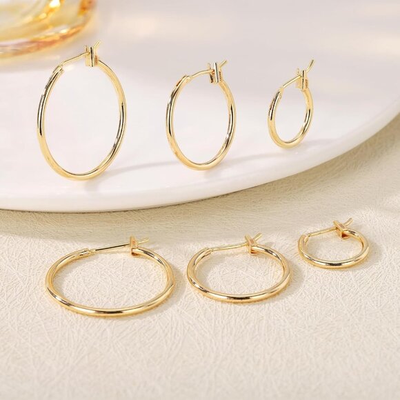 14K Gold Filled Hoop Earrings Set Women Lightweight Tarnish Resistant Waterproof - Picture 5 of 6